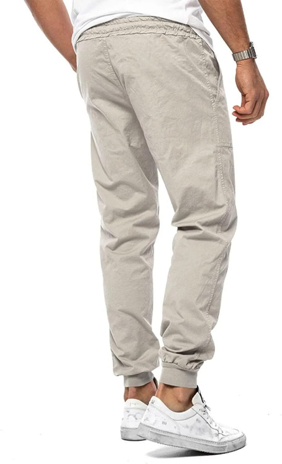 Mens Casual Pants Cotton Chino Cargo Pants for Hiking Outdoor Recreation Drawstring Sweatpants Twill Track Jogging for Men