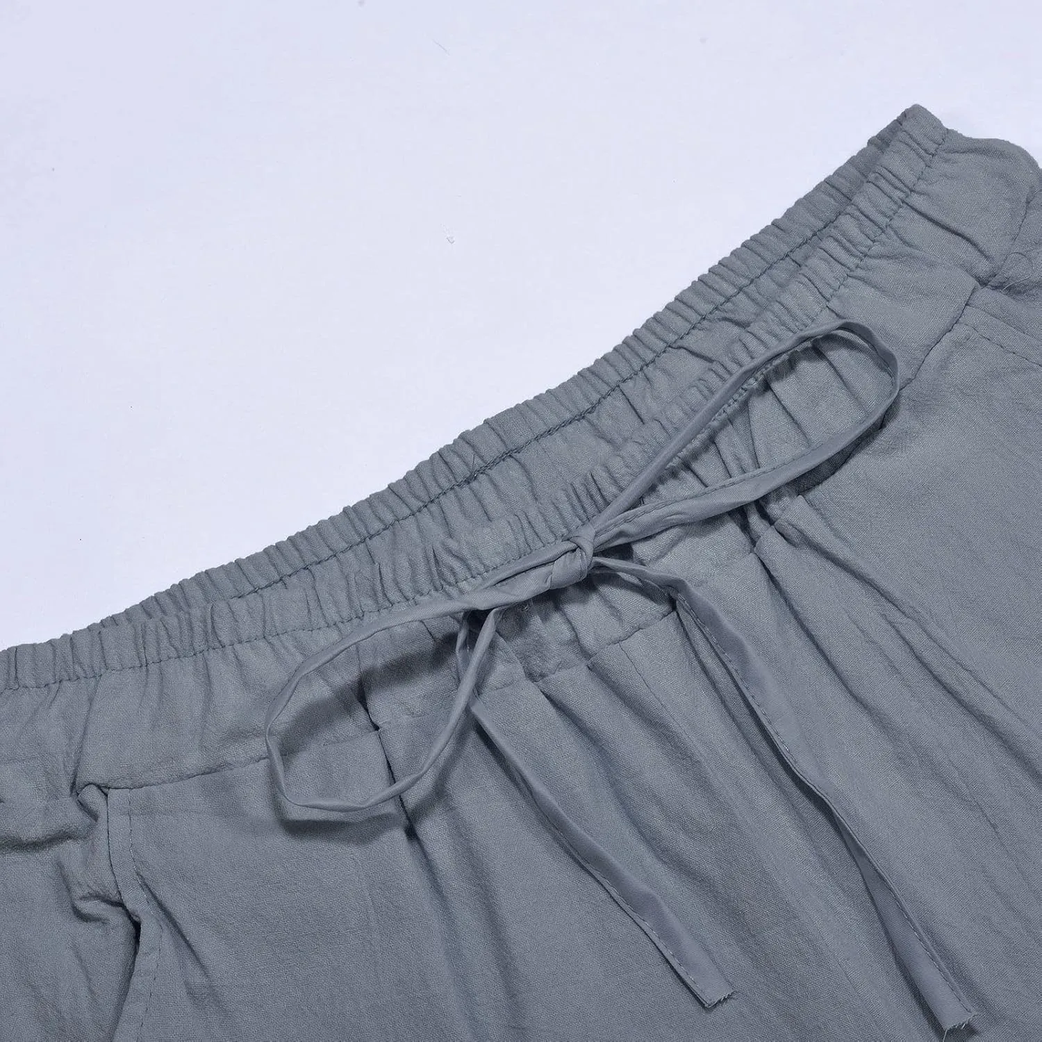Men's Drawstring Linen Pants Casual Loose Fit Summer Stylish Yoga Pants Elastic Waist Trendy Trousers with Pockets