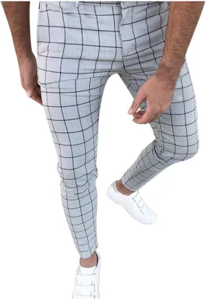 Mens Dress Pants Slim Fit Plaid Flat-Front Stretch Chino Pant Business Work Casual Tapered Leg Trousers with Pockets