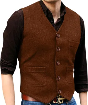 Men's Herringbone Tweed Dress Vest Slim Fit Formal Dress Suit Vests Business Casual Waistcoat Wedding Tuxedo