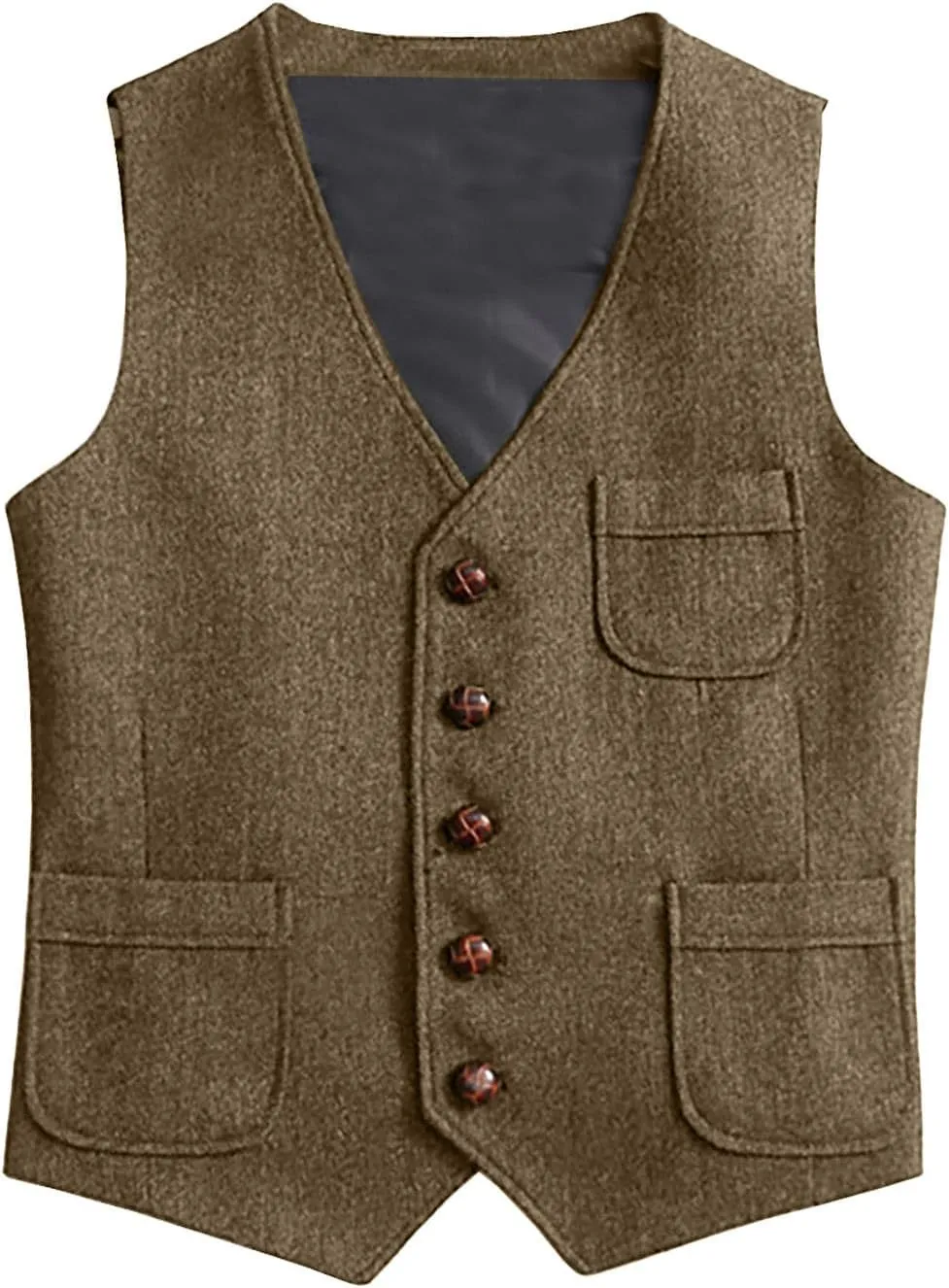 Men's Herringbone Tweed Dress Vest Slim Fit Formal Dress Suit Vests Business Casual Waistcoat Wedding Tuxedo