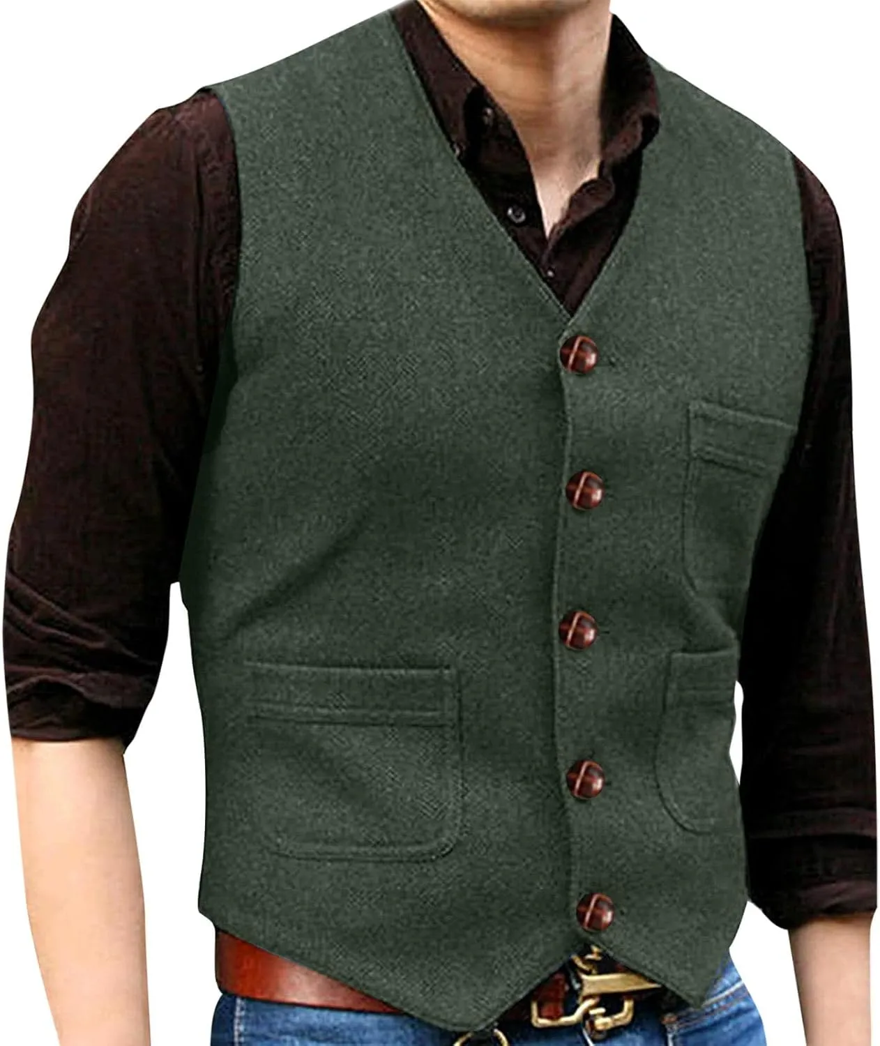Men's Herringbone Tweed Dress Vest Slim Fit Formal Dress Suit Vests Business Casual Waistcoat Wedding Tuxedo