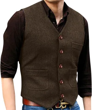 Men's Herringbone Tweed Dress Vest Slim Fit Formal Dress Suit Vests Business Casual Waistcoat Wedding Tuxedo