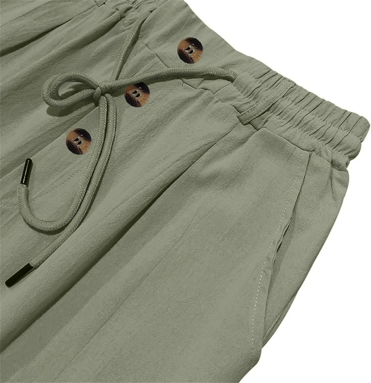 Men's Linen Pants Casual Fashion Buttons Loose Breathable Beach Summer Pant Sports Trousers