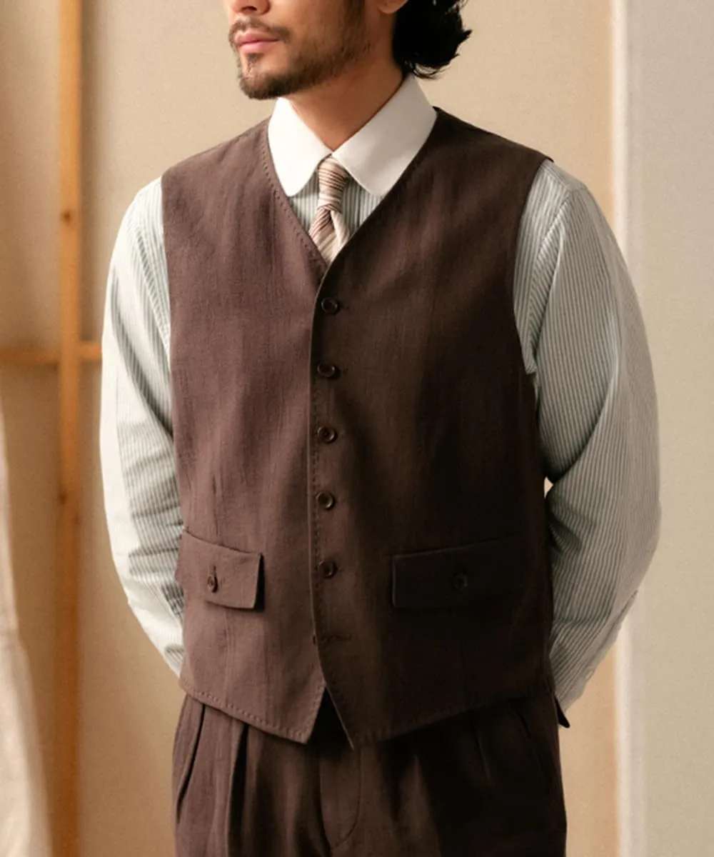 Men's Linen Vest Vintage Formal Waistcoat Regular Fit Spring Summer Lightweight Linen Waistcoat