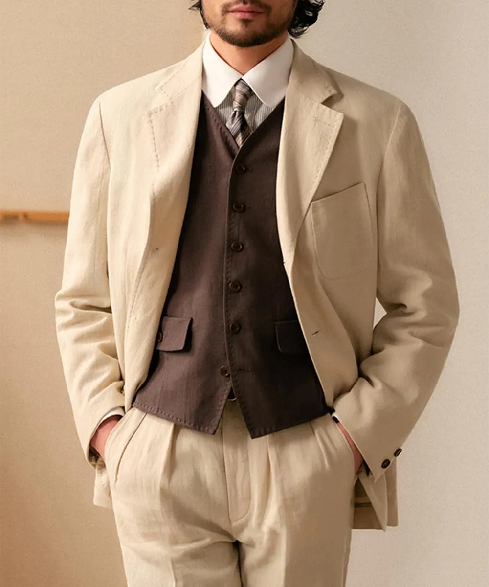 Men's Linen Vest Vintage Formal Waistcoat Regular Fit Spring Summer Lightweight Linen Waistcoat
