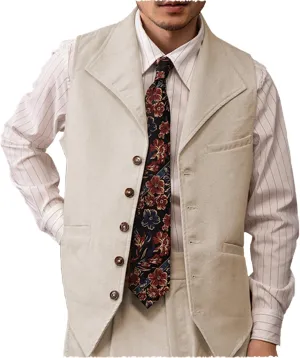Men's Linen Vintage Vest Dress Suit Vest Formal Beach Wedding Retro Lightweight Waistcoat