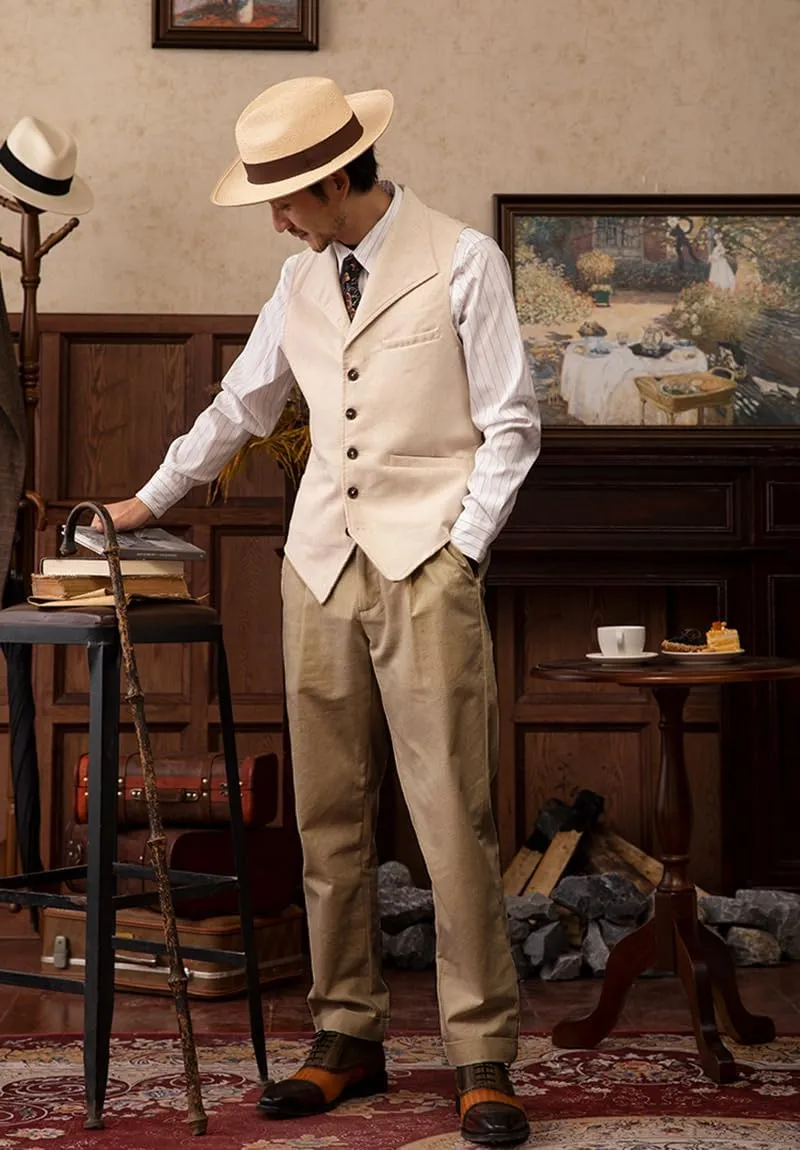 Men's Linen Vintage Vest Dress Suit Vest Formal Beach Wedding Retro Lightweight Waistcoat