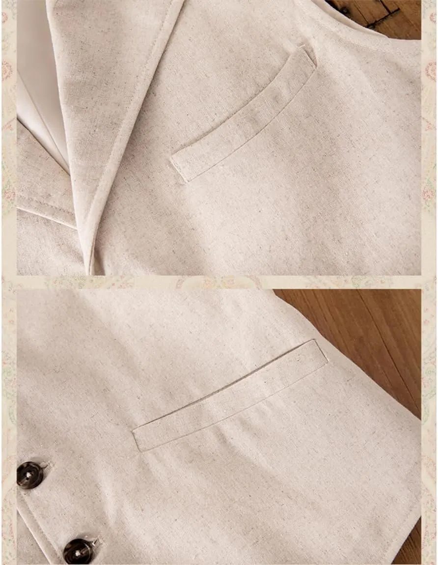 Men's Linen Vintage Vest Dress Suit Vest Formal Beach Wedding Retro Lightweight Waistcoat
