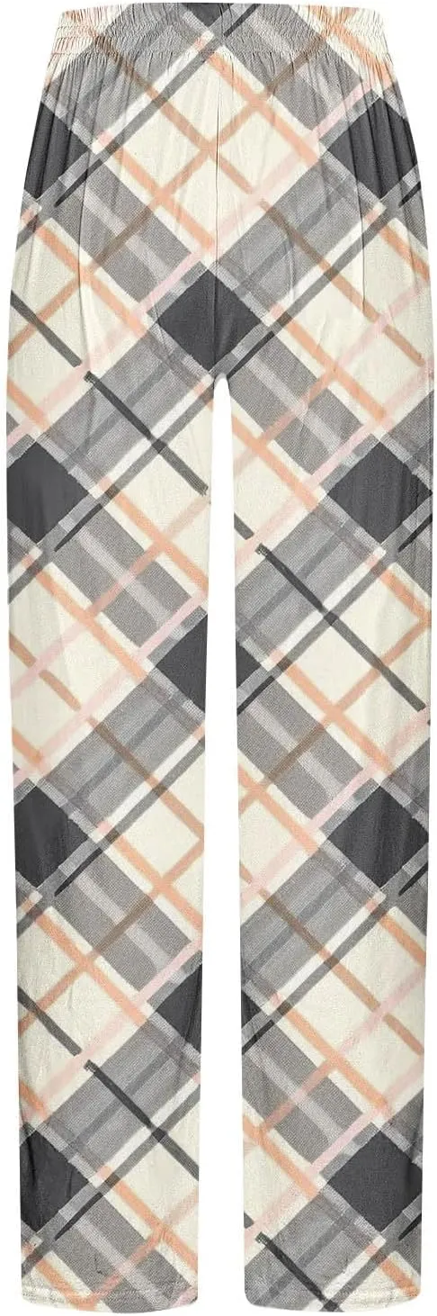 Mens Pajama Pants Trendy Plaid Print Home Pants Elastic Waist Casual Pants Lightweight Straight Leg Slim Fit Trousers