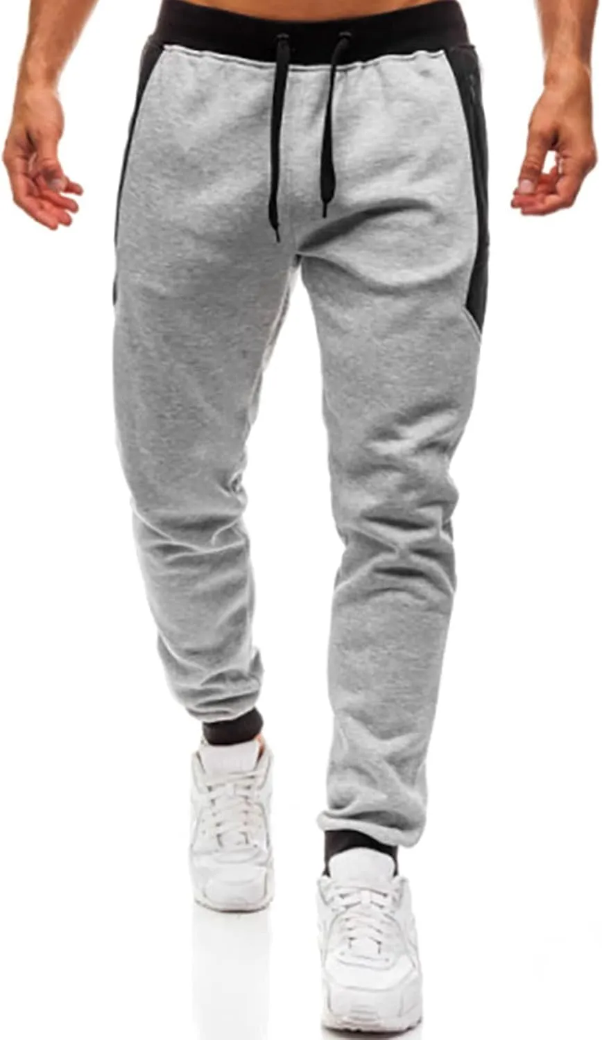 Mens Running Sweatpants with Zip Pockets Loose Fit Cinch Bottom Lounge Pants for Men Elastic Waist Drawstring Casual Trousers