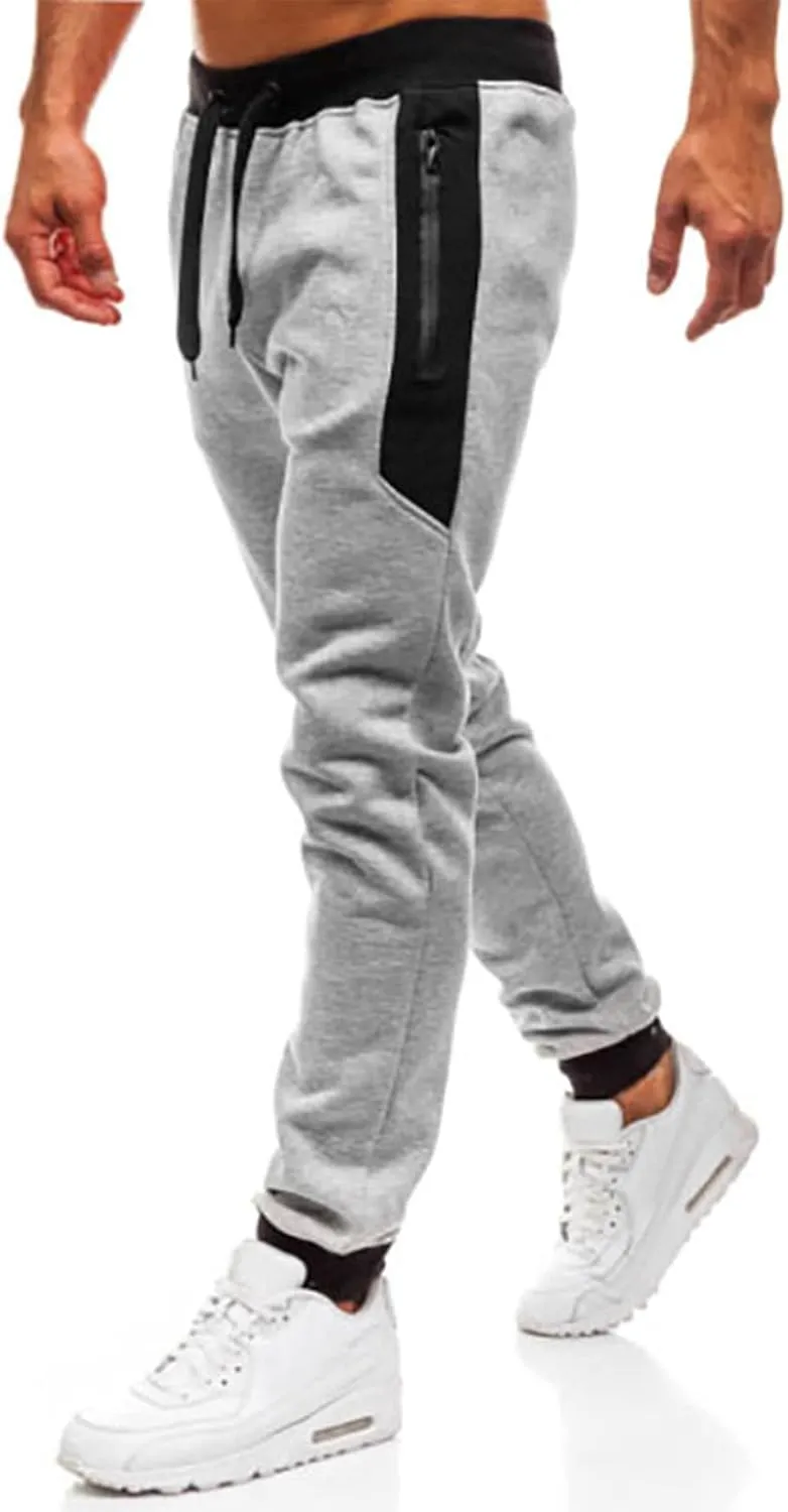 Mens Running Sweatpants with Zip Pockets Loose Fit Cinch Bottom Lounge Pants for Men Elastic Waist Drawstring Casual Trousers