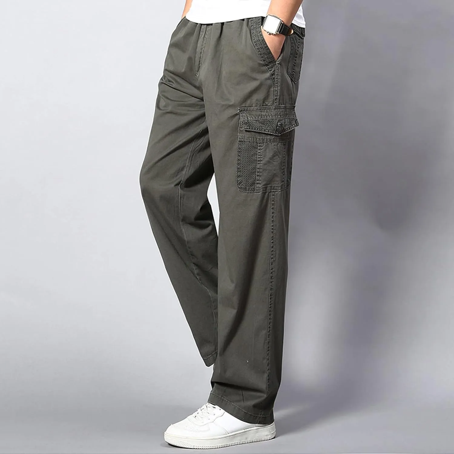 Mens Sweatpants with Pockets Big and Tall Pants Casual Color Solid Men's Trousers Leggings Multi-Pocket Pants Tooling