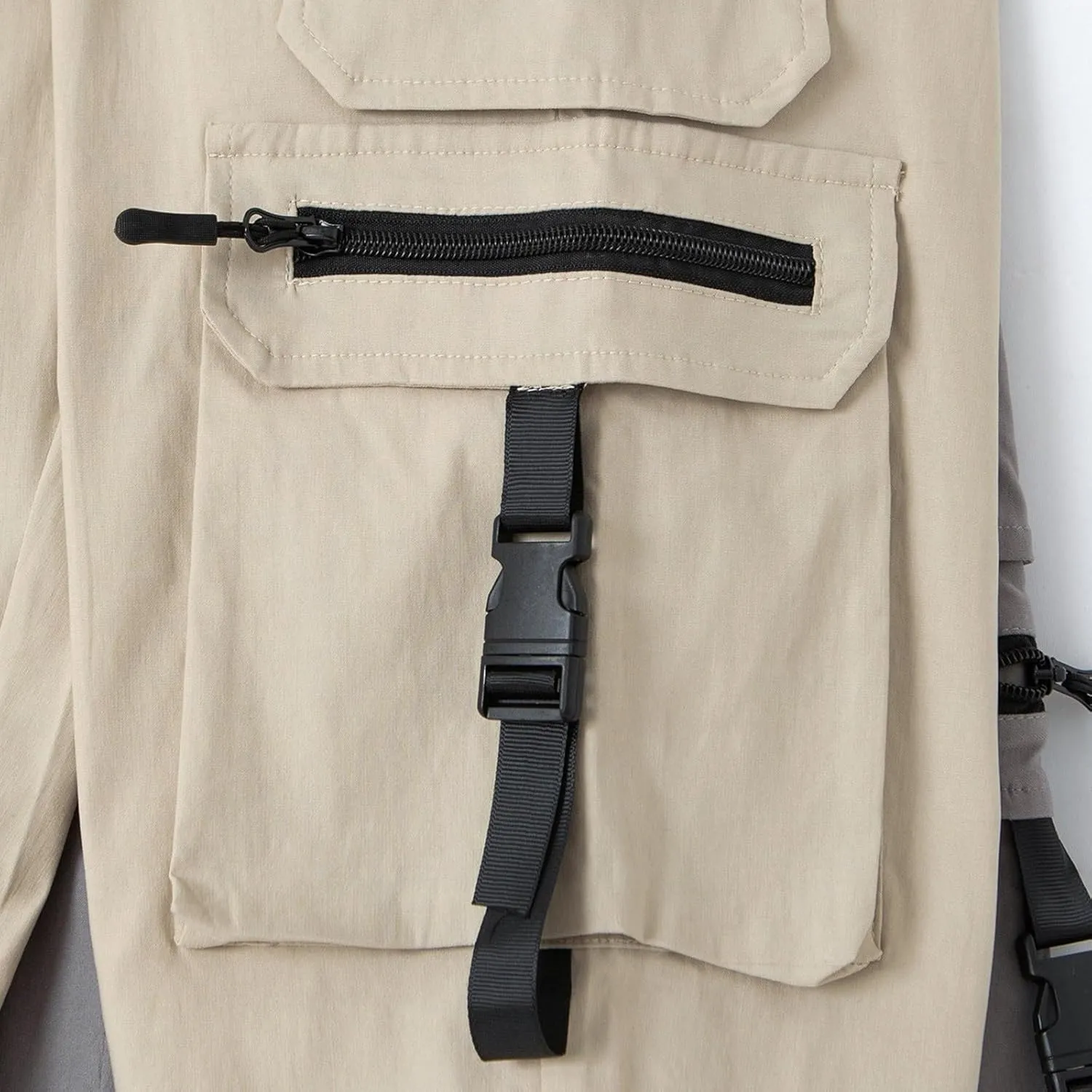 Mens Tapered Cargo Pants Casual Elastic Waist Drawstring Joggers Sweatpants Casual Slim Fit Hiking Pants with Pockets