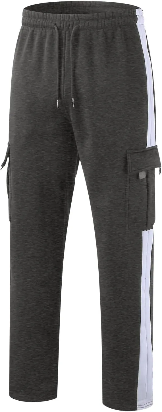Men's Wide Leg Pants Cotton Wool Cargo Pants Lace up Elastic Waist Jogger Sport Casual Sweatpant Full Length Trouser