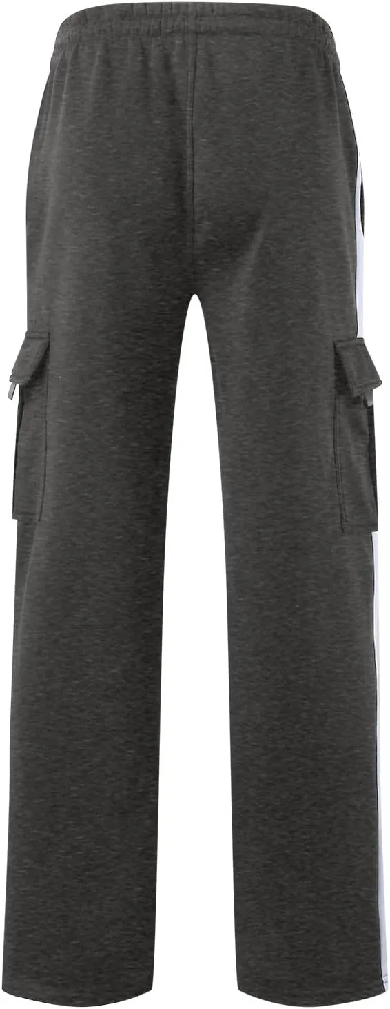 Men's Wide Leg Pants Cotton Wool Cargo Pants Lace up Elastic Waist Jogger Sport Casual Sweatpant Full Length Trouser