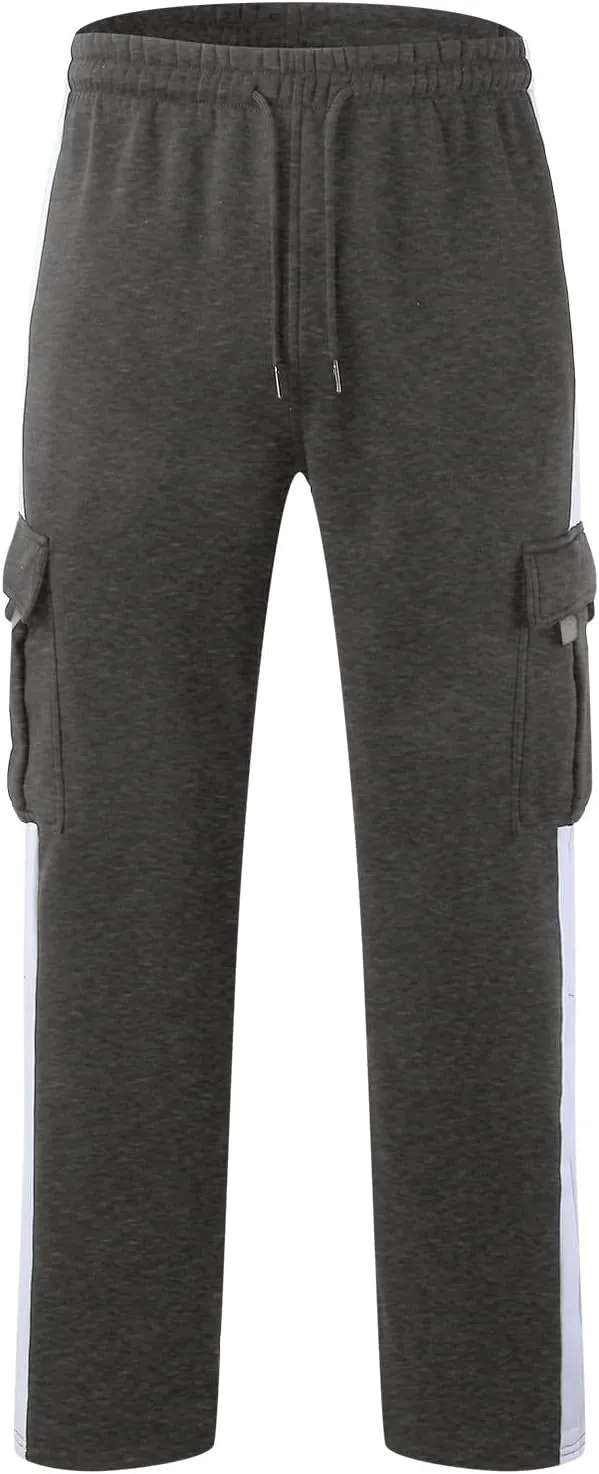 Men's Wide Leg Pants Cotton Wool Cargo Pants Lace up Elastic Waist Jogger Sport Casual Sweatpant Full Length Trouser