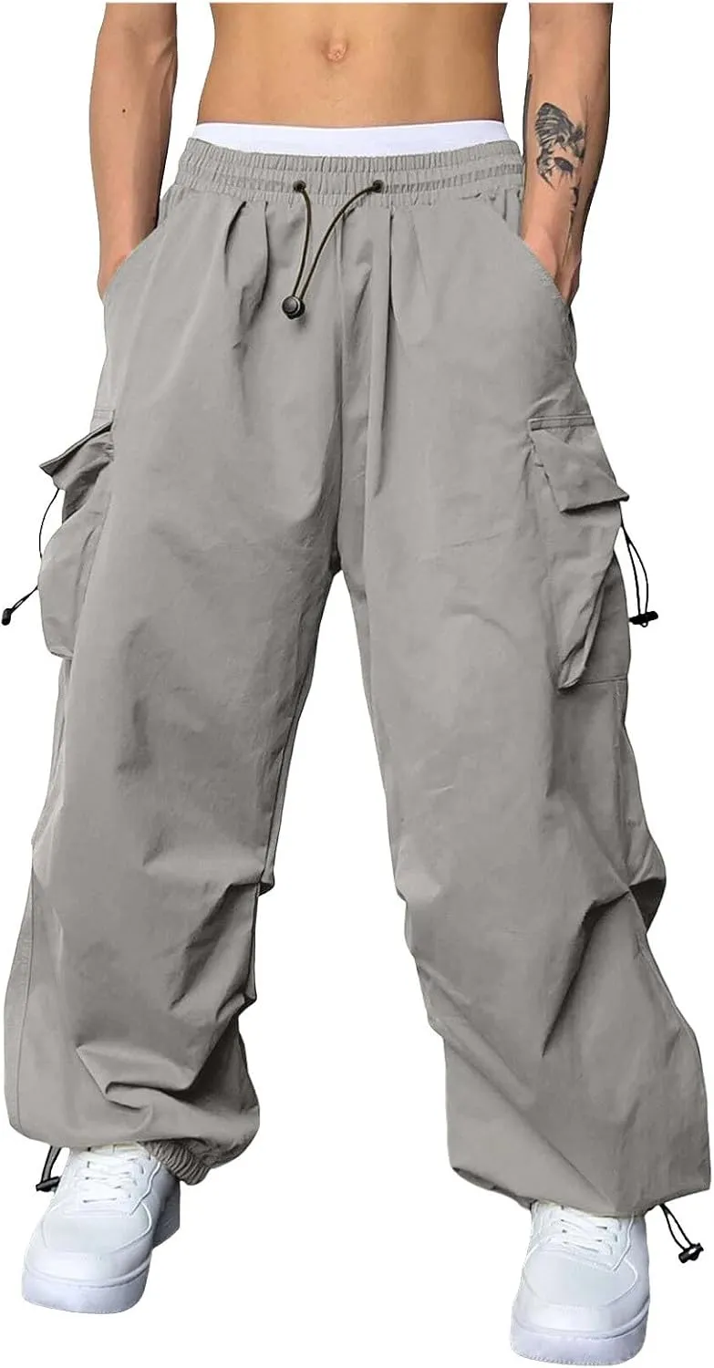 Mens Work Cargo Pant Cotton Stretchy Casual Joggers Drawstring Elastic Waist Outdoor Pants Multi Pockets