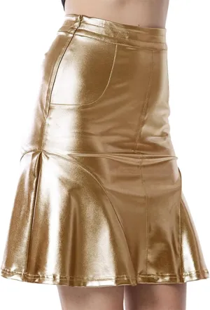 Midi Skirts for Women Spring and Summer Skirt Women's Temperament Ruffled PU Leather Skirt