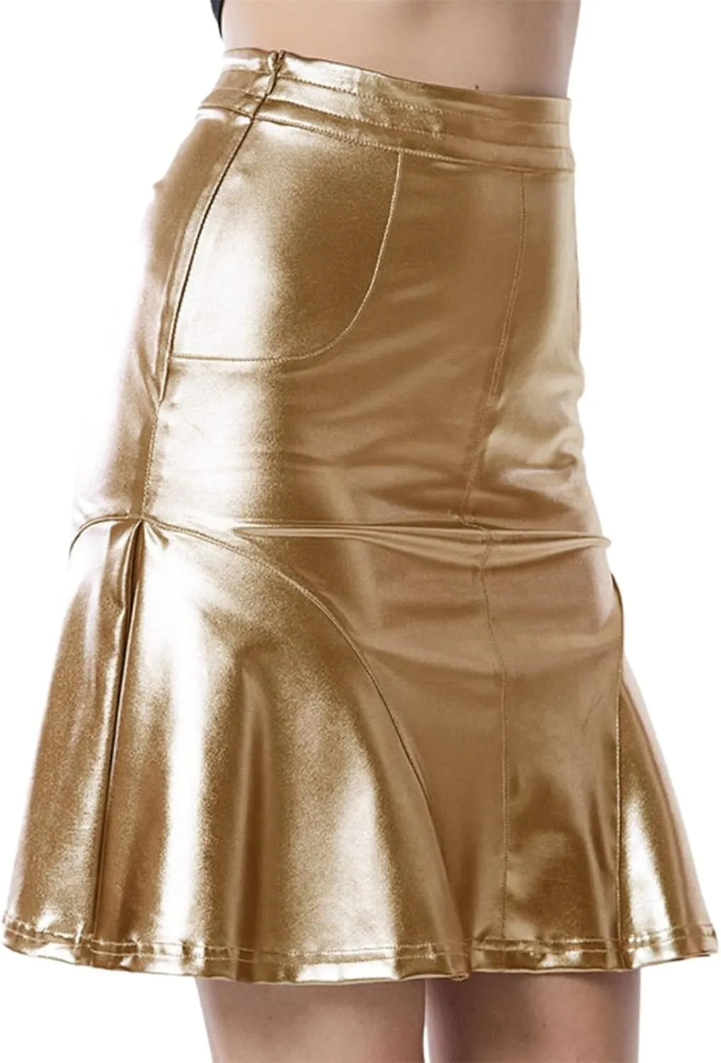 Midi Skirts for Women Spring and Summer Skirt Women's Temperament Ruffled PU Leather Skirt