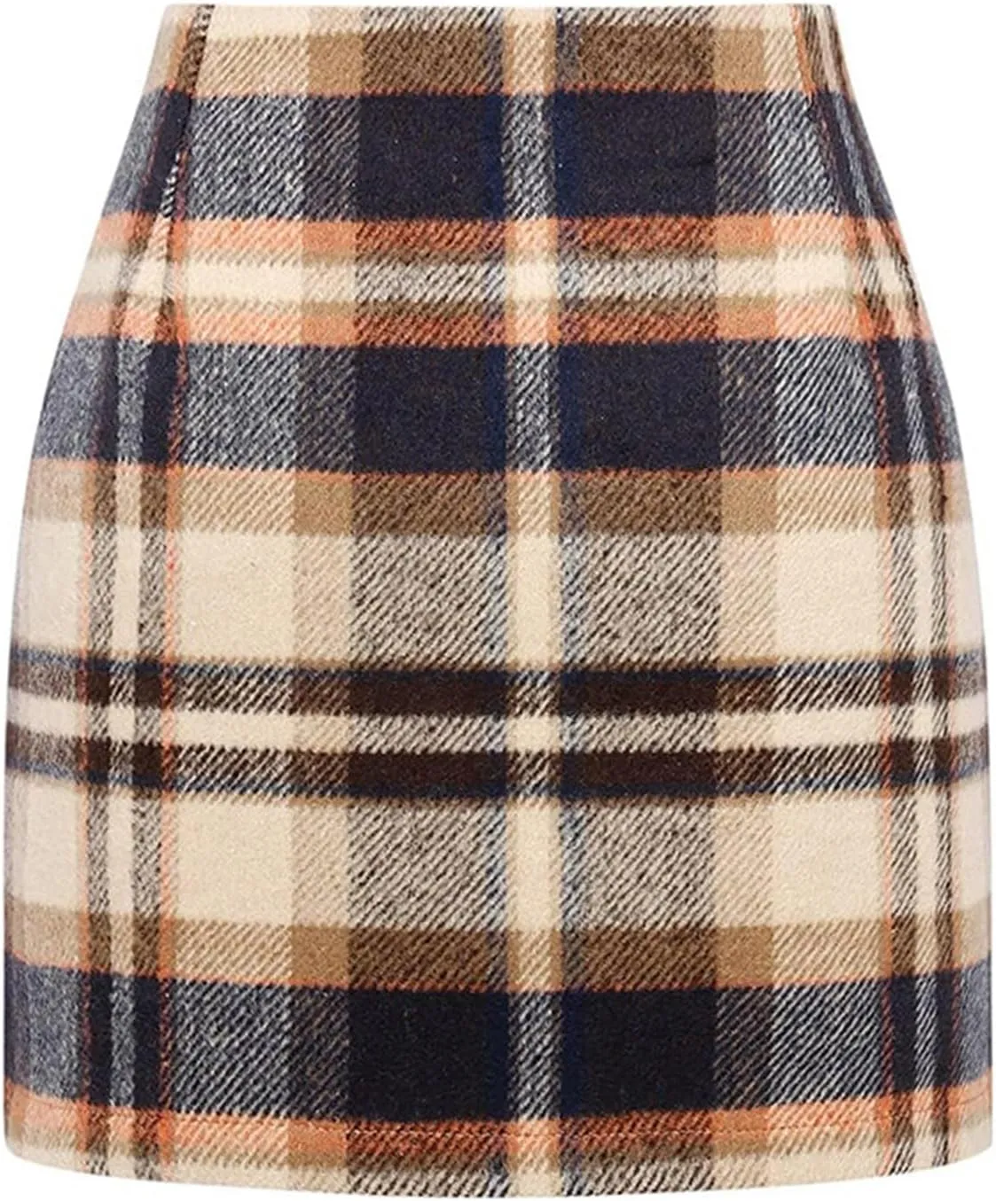 Mini Plaid Skirts for Women Trendy High Waisted Bodycon Wool Pencil Skirt Stretchy Wrap Skirt Lightweight Tweed Skirt