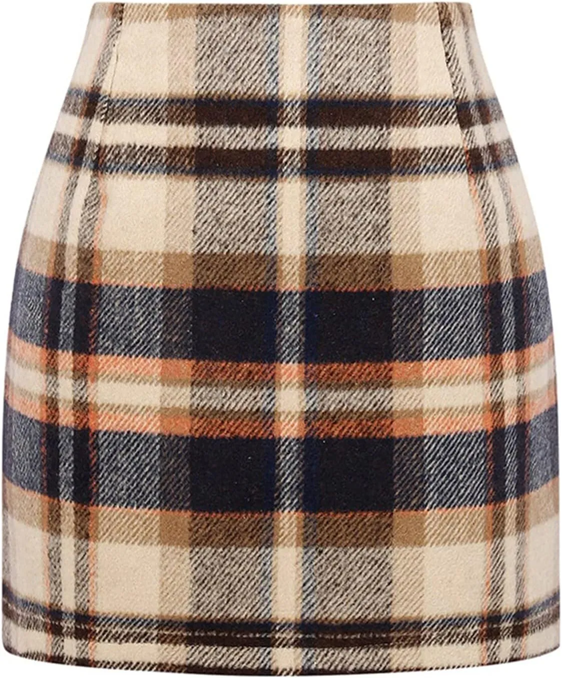 Mini Plaid Skirts for Women Trendy High Waisted Bodycon Wool Pencil Skirt Stretchy Wrap Skirt Lightweight Tweed Skirt