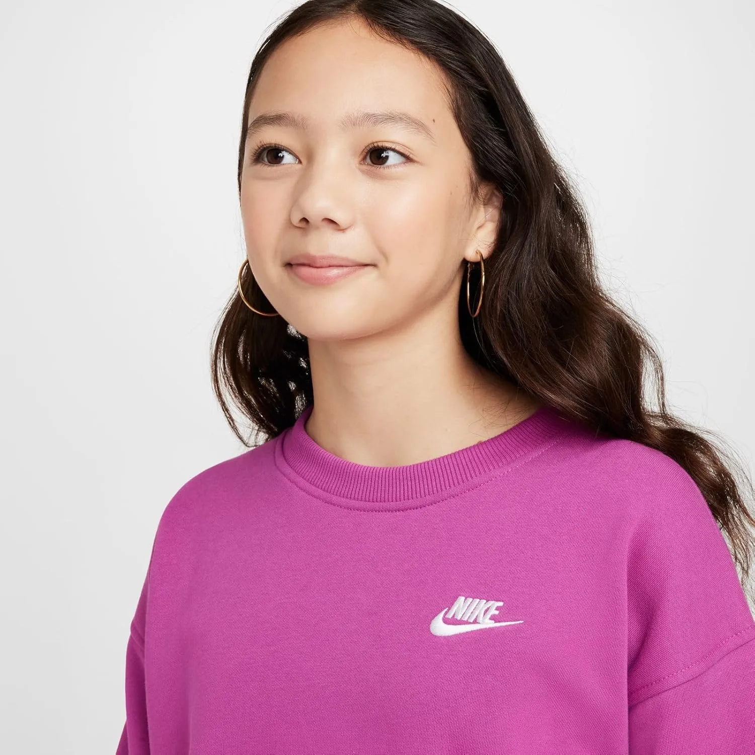 Nike Sportswear Club Fleece Big Kids' (Girls') Oversized Sweatshirt (FD2923-518, Hot Fuchsia/White)