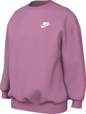 Nike Sportswear Club Fleece Big Kids' (Girls') Oversized Sweatshirt (FD2923-646, Magic Flamingo/White)