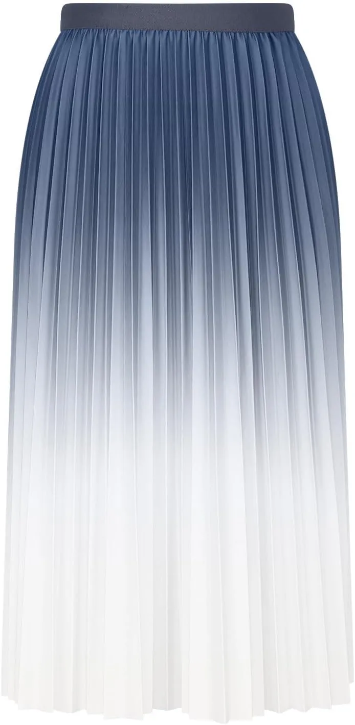 Ombre Pleated Midi Skirt for Women Gradient High Waist Flowing A Line Skirts Fashion Spring Summer Dress