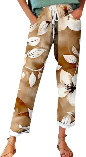 Outfits for Women Summer Wide Leg Pants Drawstring Elastic Waist Pants High Waisted Pants Casual Beach Trousers