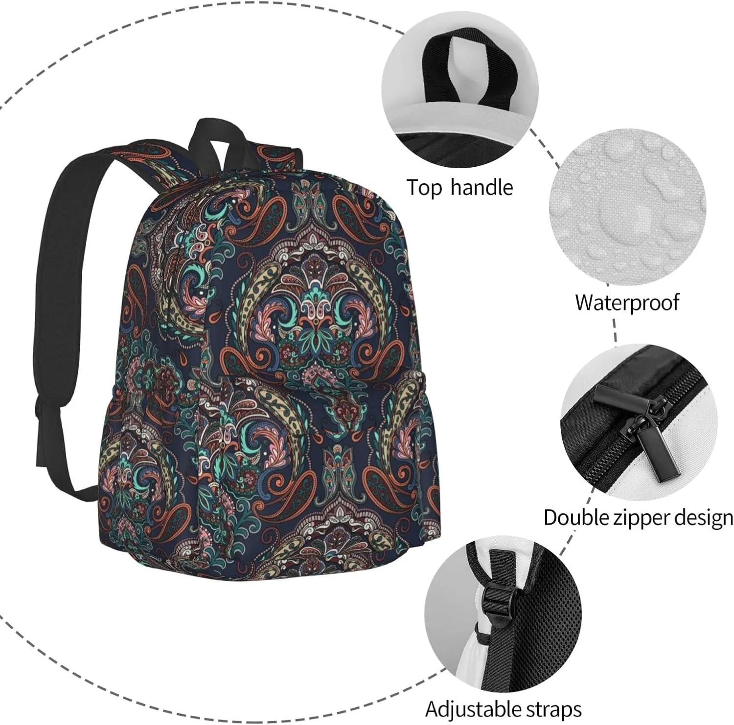 Pais-ley Backpack for Women 17 inch Travel Casual Laptop Backpack Lightweight Waterproof Durable Hiking Daypack