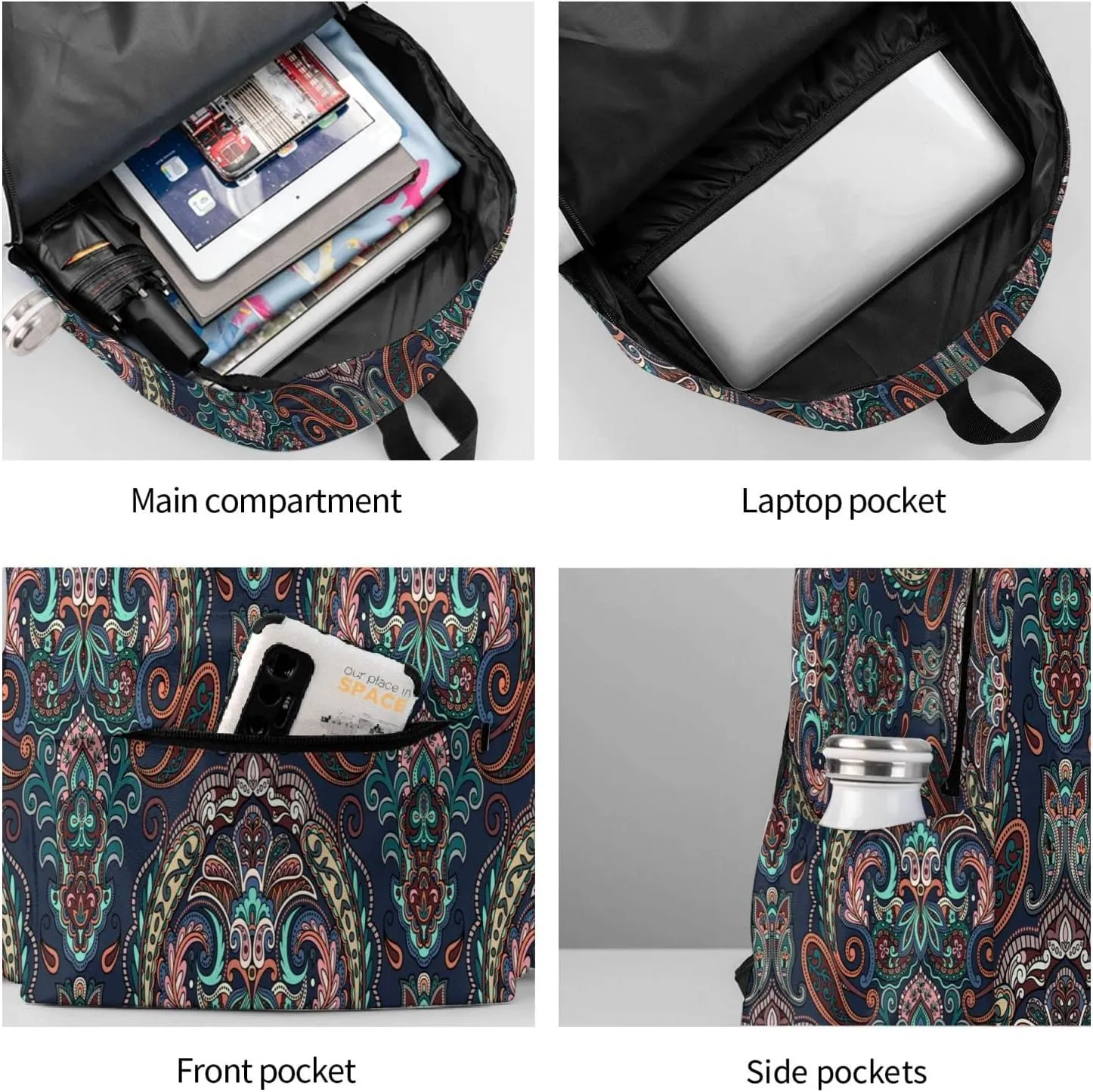 Pais-ley Backpack for Women 17 inch Travel Casual Laptop Backpack Lightweight Waterproof Durable Hiking Daypack