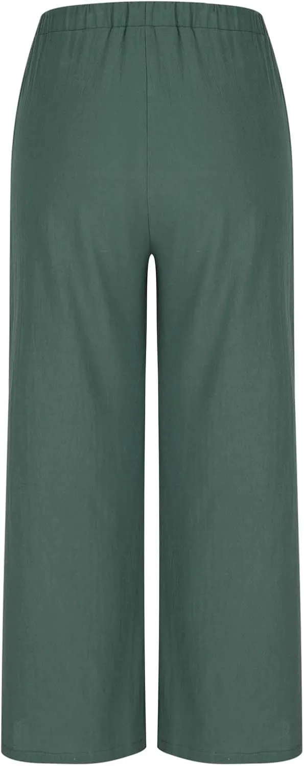 Palazzo Pants for Women Plus Size Wed Leg Palazzo Pants Summer Casual Cotton Linen Lounge Trouser Boho Beach Outfits