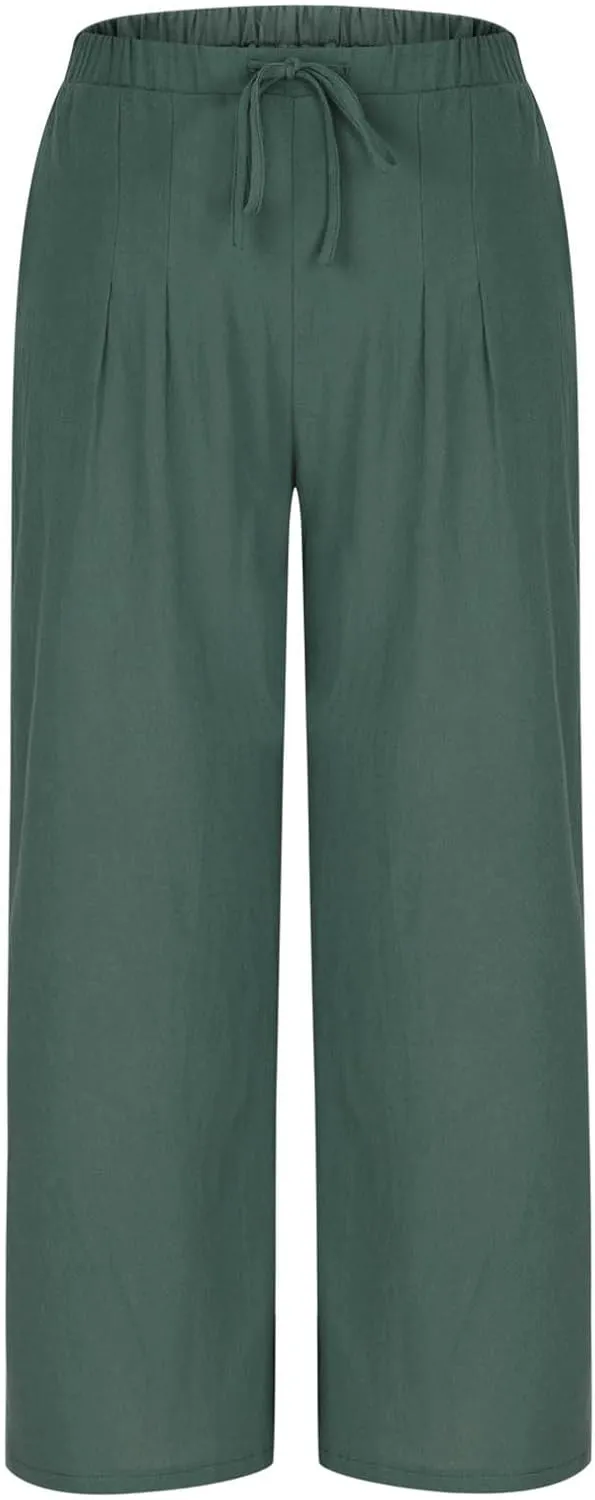 Palazzo Pants for Women Plus Size Wed Leg Palazzo Pants Summer Casual Cotton Linen Lounge Trouser Boho Beach Outfits