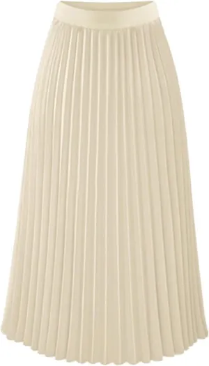 Pleated Midi Skirts for Women, High Waisted Chiffon Flare Casual Skirt Summer Long Skirts Flowy Shirring Skirts