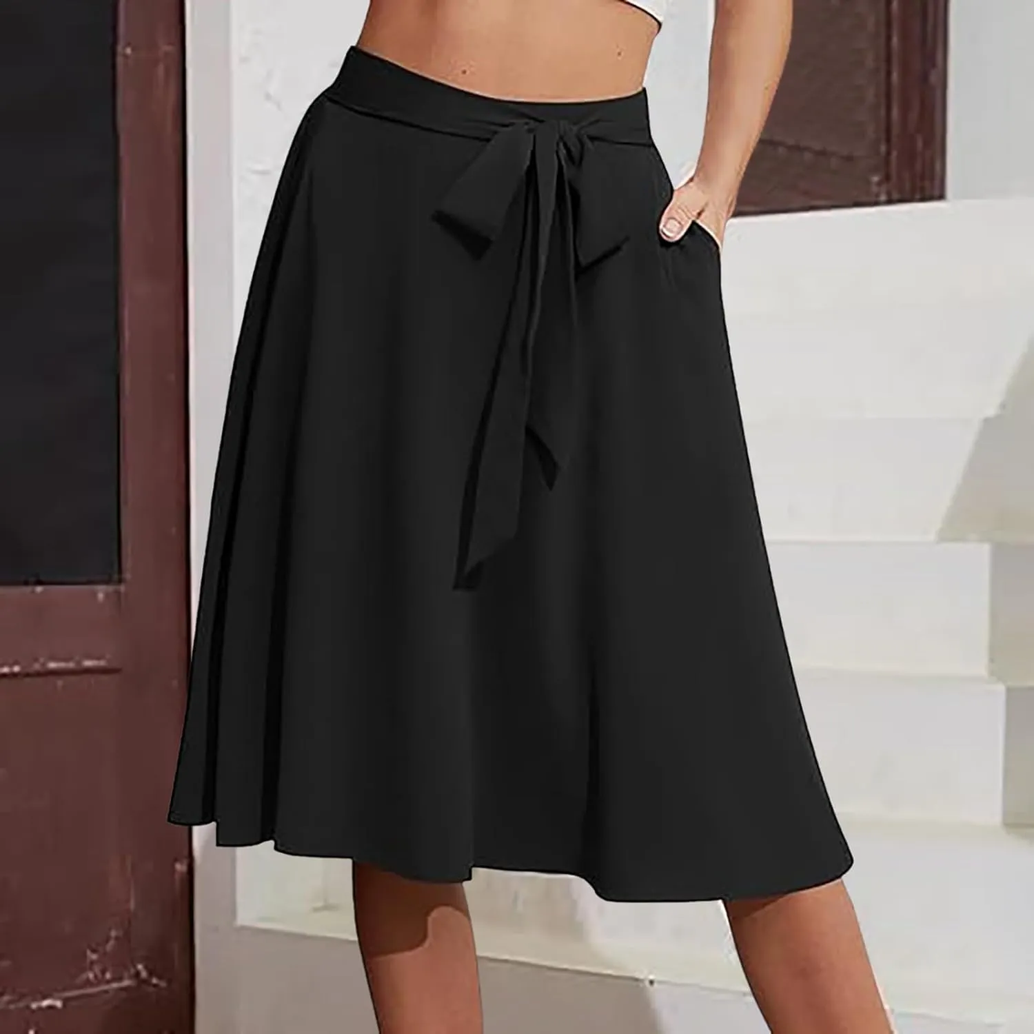 Pleated Skirts for Women Women's A Line Pockets Skirt High Waist Flared Midi Skirts