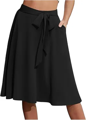 Pleated Skirts for Women Women's A Line Pockets Skirt High Waist Flared Midi Skirts