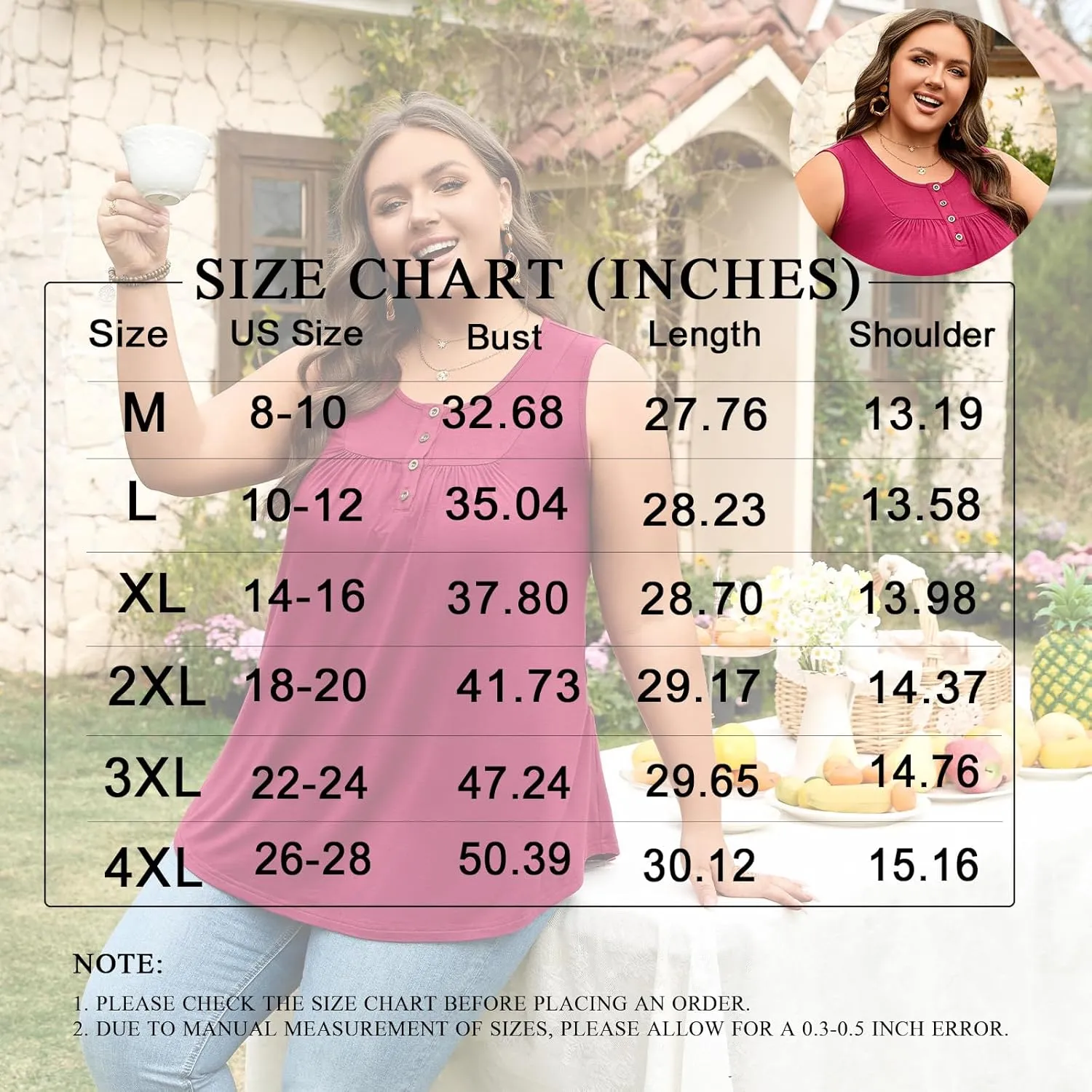 POPYOUNG Womens Summer Tank Tops Sleeveless Loose Fit Henley Button Down Shirts to Wear with Leggings Casual Pleated Blouse