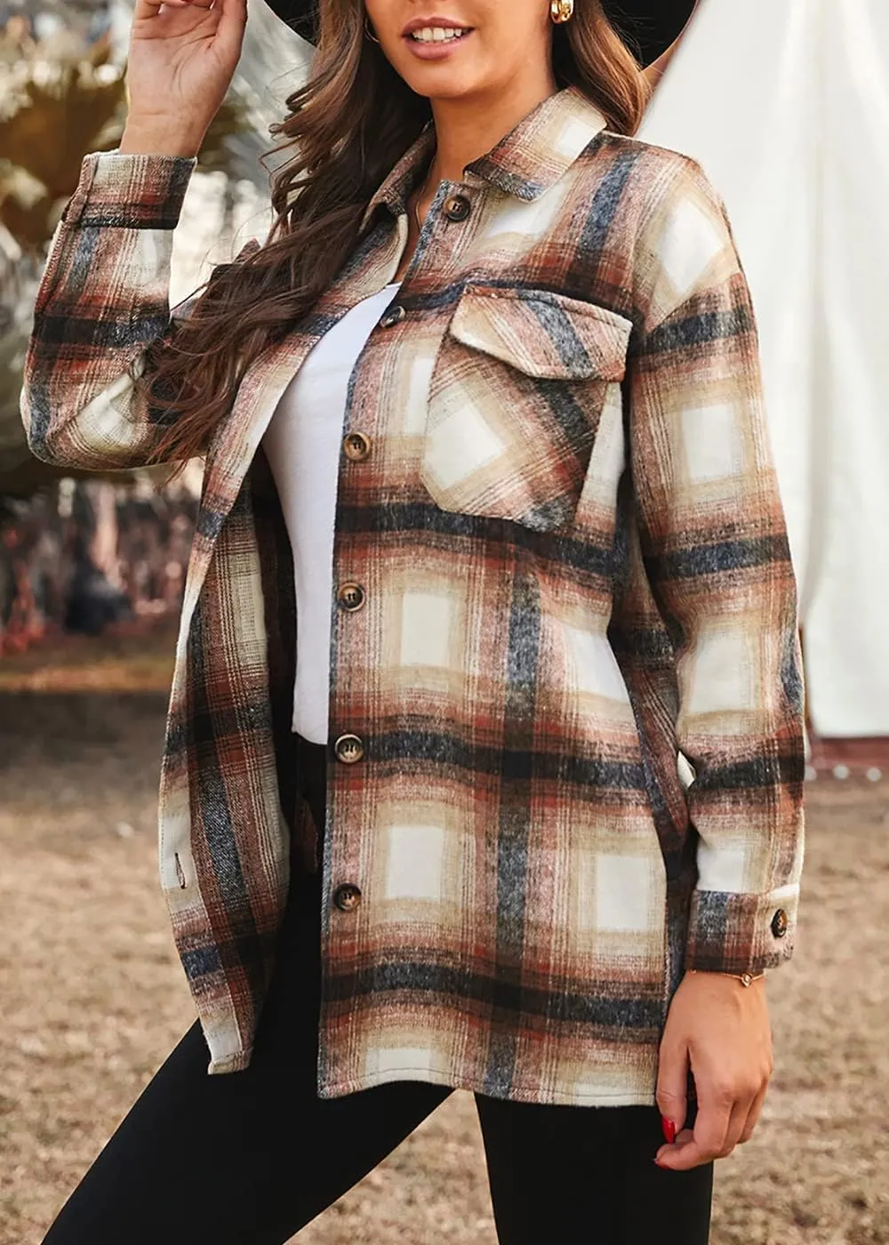 PRETTYGARDEN Women's Fall Clothes Plaid Shacket Jacket Trendy Casual Long Sleeve Button Down Flannel Shirts Fashion Blouse