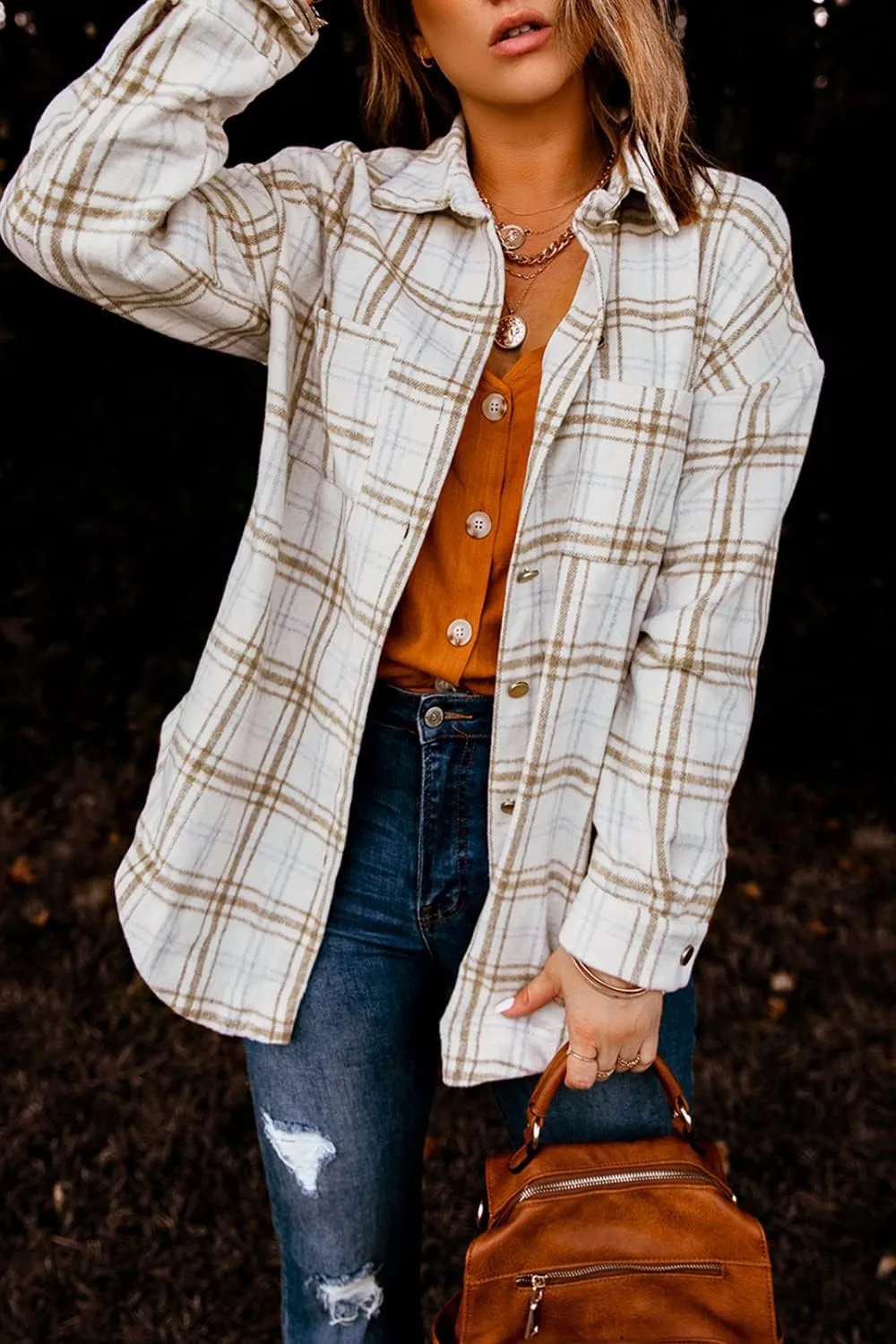 PRETTYGARDEN Women's Fall Clothes Plaid Shacket Jacket Trendy Casual Long Sleeve Button Down Flannel Shirts Fashion Blouse