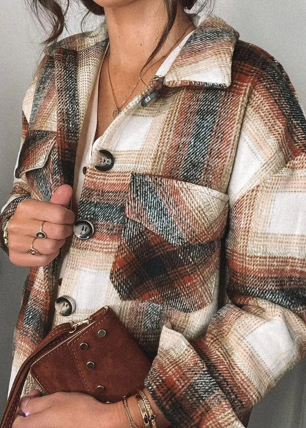 PRETTYGARDEN Women's Fall Clothes Plaid Shacket Jacket Trendy Casual Long Sleeve Button Down Flannel Shirts Fashion Blouse
