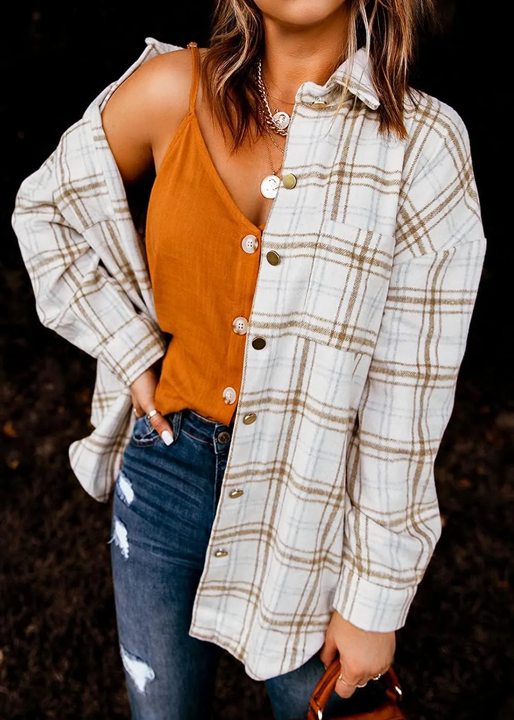 PRETTYGARDEN Women's Fall Clothes Plaid Shacket Jacket Trendy Casual Long Sleeve Button Down Flannel Shirts Fashion Blouse