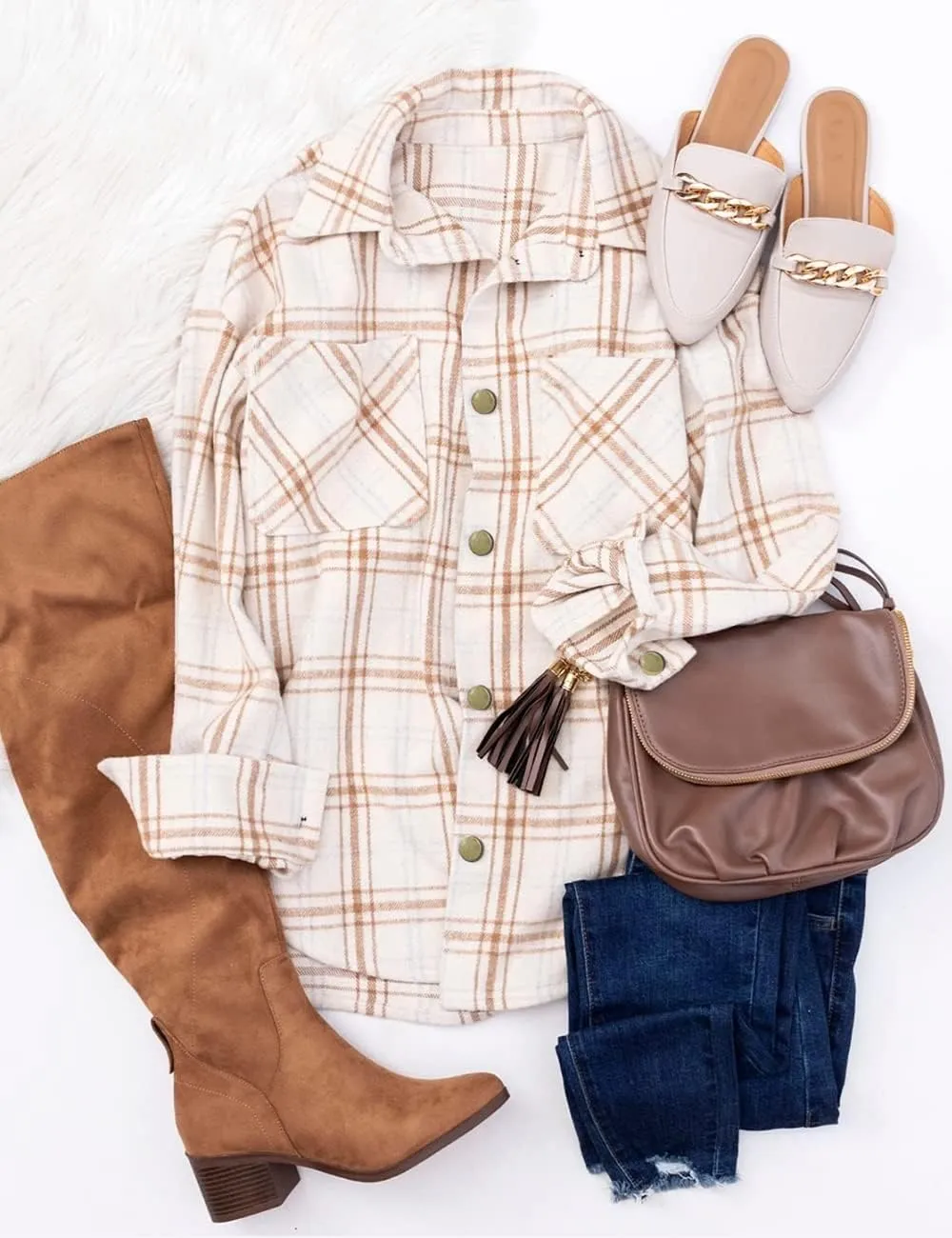 PRETTYGARDEN Women's Fall Clothes Plaid Shacket Jacket Trendy Casual Long Sleeve Button Down Flannel Shirts Fashion Blouse