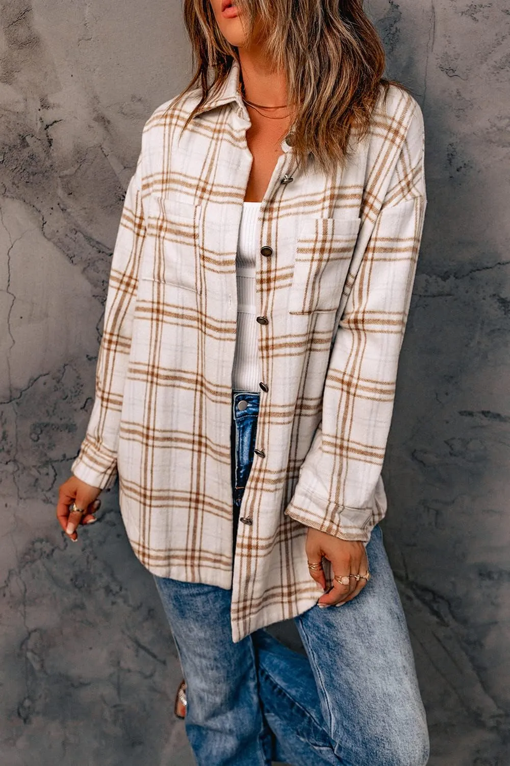 PRETTYGARDEN Women's Fall Clothes Plaid Shacket Jacket Trendy Casual Long Sleeve Button Down Flannel Shirts Fashion Blouse