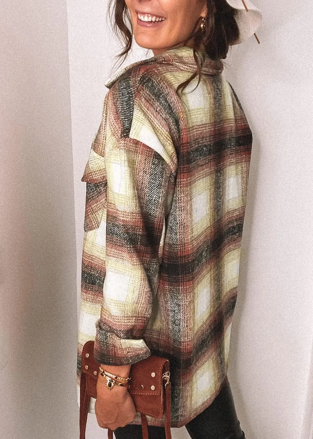 PRETTYGARDEN Women's Fall Clothes Plaid Shacket Jacket Trendy Casual Long Sleeve Button Down Flannel Shirts Fashion Blouse