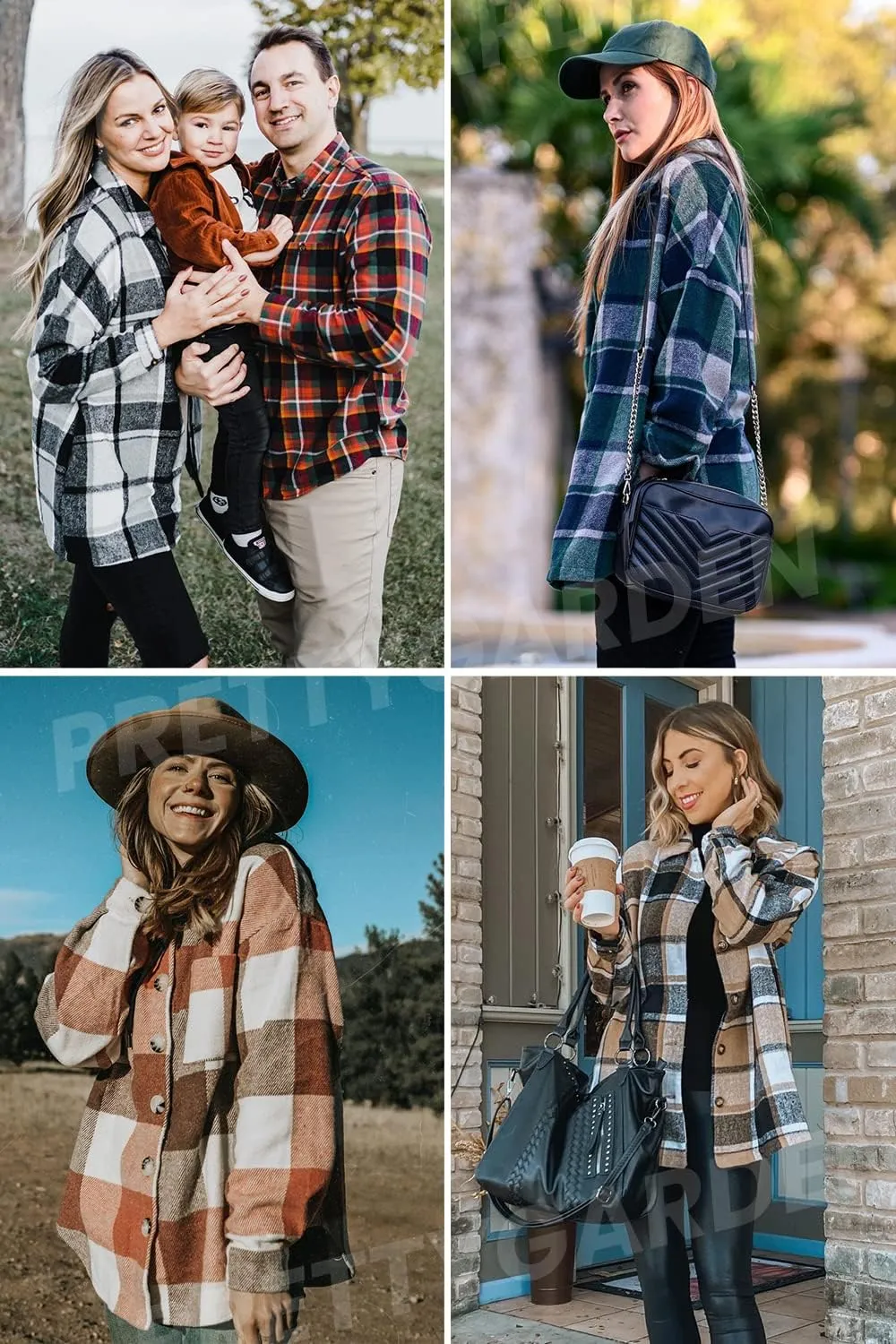 PRETTYGARDEN Women's Fall Clothes Plaid Shacket Jacket Trendy Casual Long Sleeve Button Down Flannel Shirts Fashion Blouse