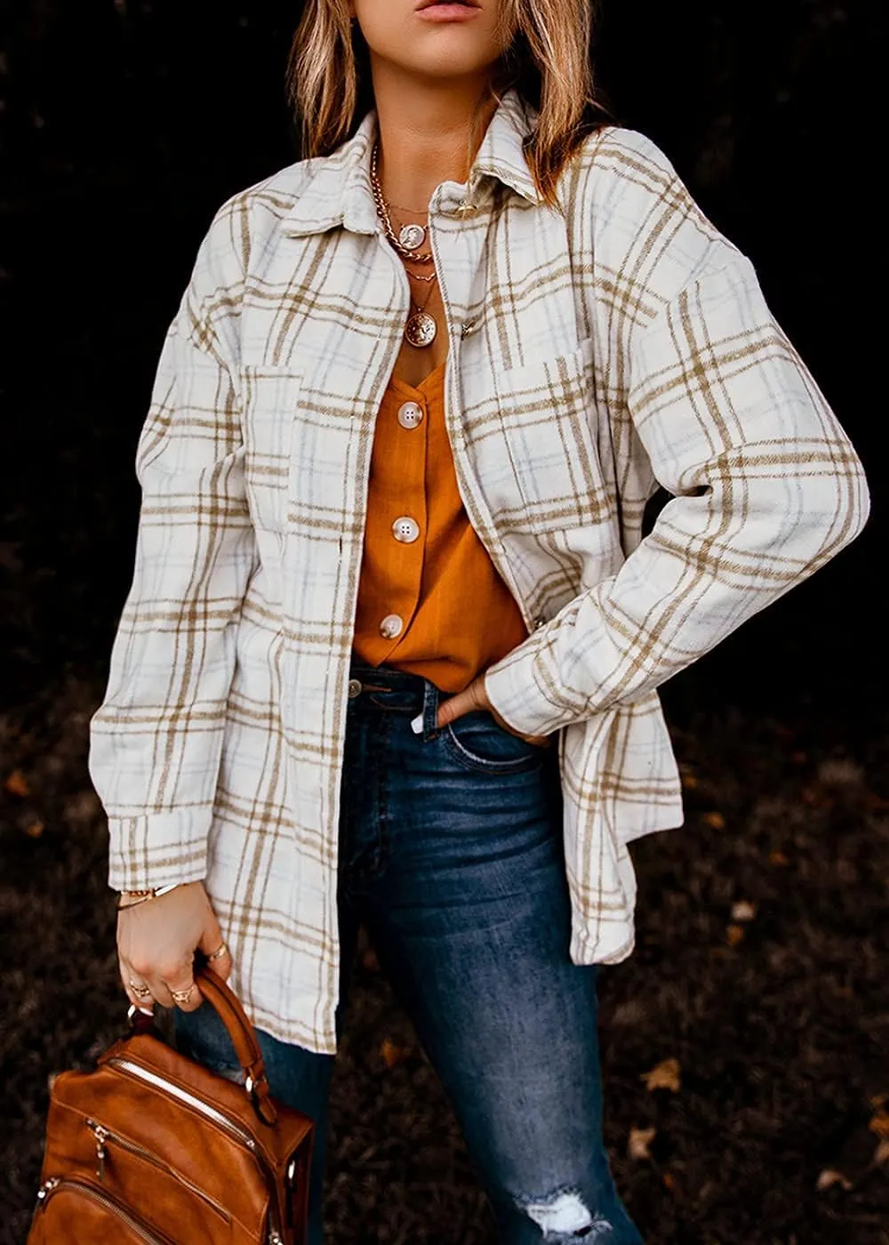 PRETTYGARDEN Women's Fall Clothes Plaid Shacket Jacket Trendy Casual Long Sleeve Button Down Flannel Shirts Fashion Blouse