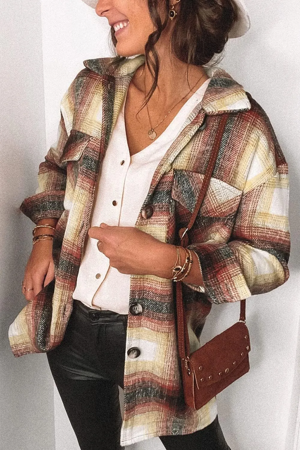 PRETTYGARDEN Women's Fall Clothes Plaid Shacket Jacket Trendy Casual Long Sleeve Button Down Flannel Shirts Fashion Blouse