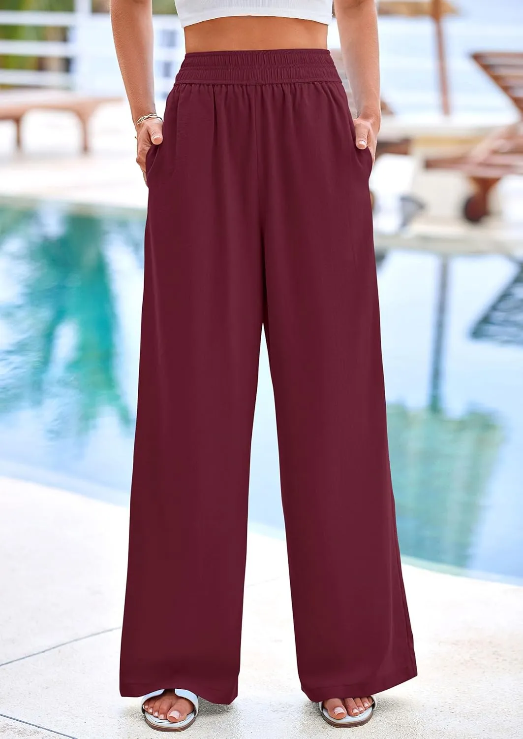 PRETTYGARDEN Womens Wide Leg Pants Casual 2025 Elastic Waist Loose Flowy Palazzo Pants Trousers with Pockets