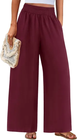 PRETTYGARDEN Womens Wide Leg Pants Casual 2025 Elastic Waist Loose Flowy Palazzo Pants Trousers with Pockets